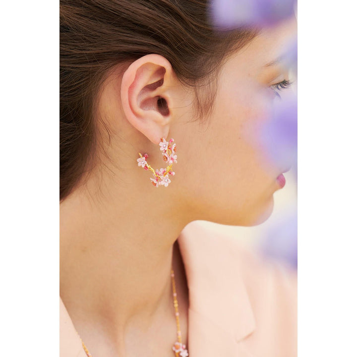 Japanese Cherry Blossom And Golden Branch Hoop Earrings | ANHA1021 - Les Nereides