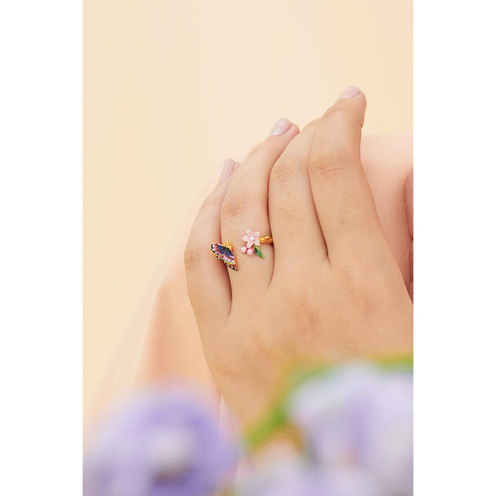 Japanese Emperor Butterfly And Cherry Blossom Adjustable Rings | ANHA6011 - Les Nereides