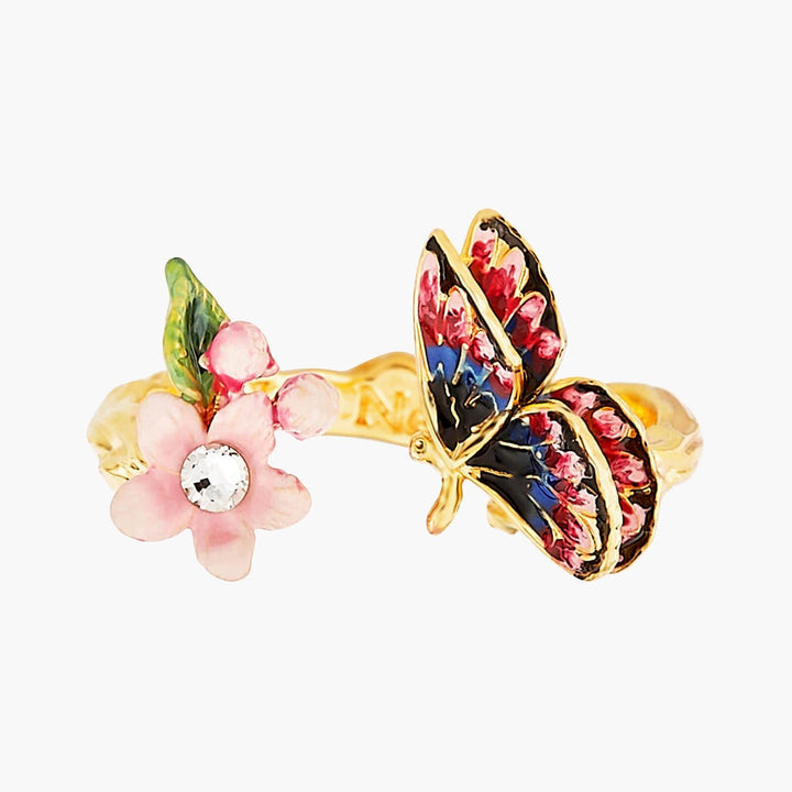 Japanese Emperor Butterfly And Cherry Blossom Adjustable Rings | ANHA6011 - Les Nereides