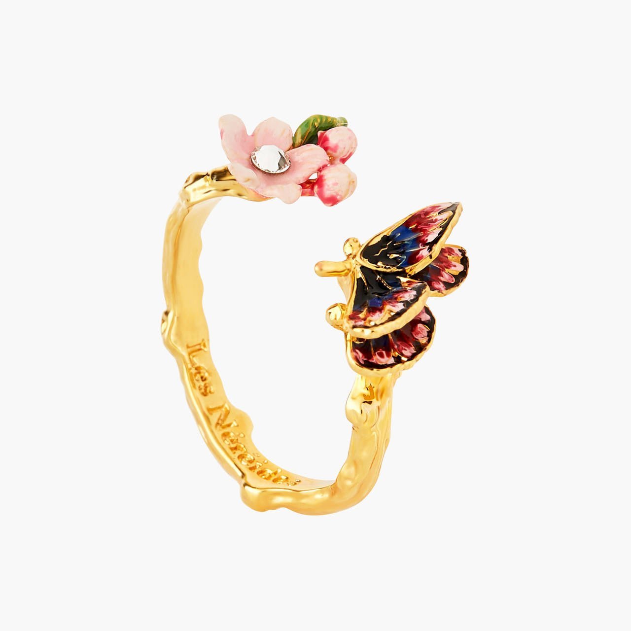 Japanese Emperor Butterfly And Cherry Blossom Adjustable Rings | ANHA6011 - Les Nereides