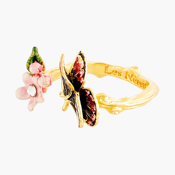 Japanese Emperor Butterfly And Cherry Blossom Adjustable Rings | ANHA6011 - Les Nereides