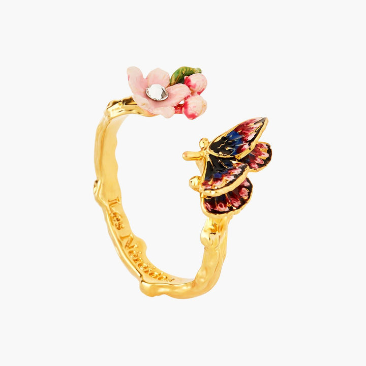 Japanese Emperor Butterfly And Cherry Blossom Adjustable Rings | ANHA6011 - Les Nereides