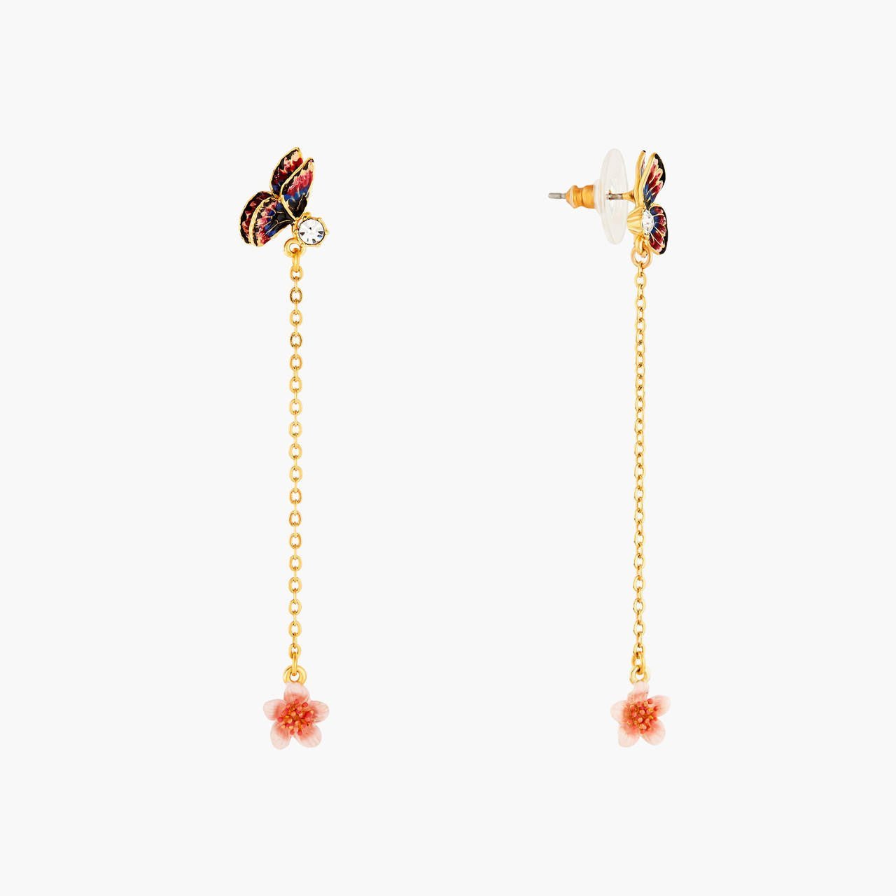 Japanese Emperor Butterfly And Cherry Blossom Dangling Earrings | ANHA1111 - Les Nereides