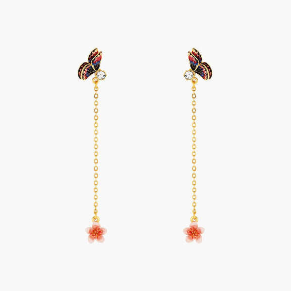 Japanese Emperor Butterfly And Cherry Blossom Dangling Earrings | ANHA1111 - Les Nereides