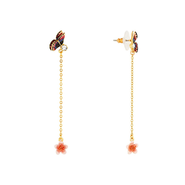 Japanese Emperor Butterfly And Cherry Blossom Dangling Earrings | ANHA111T/1 - Les Nereides