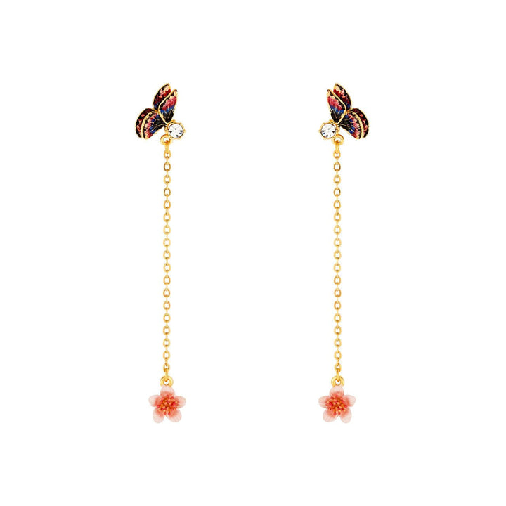 Japanese Emperor Butterfly And Cherry Blossom Dangling Earrings | ANHA111T/1 - Les Nereides