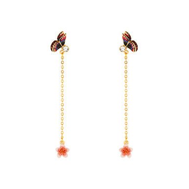 Japanese Emperor Butterfly And Cherry Blossom Dangling Earrings | ANHA111T/1 - Les Nereides