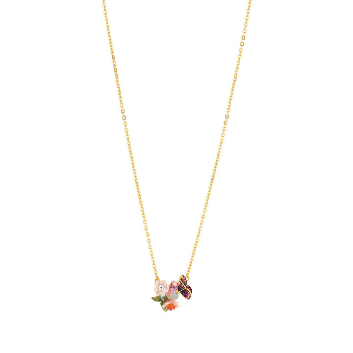 Japanese Emperor Butterfly And Cherry Blossom Necklace Necklace | ANHA3021 - Les Nereides