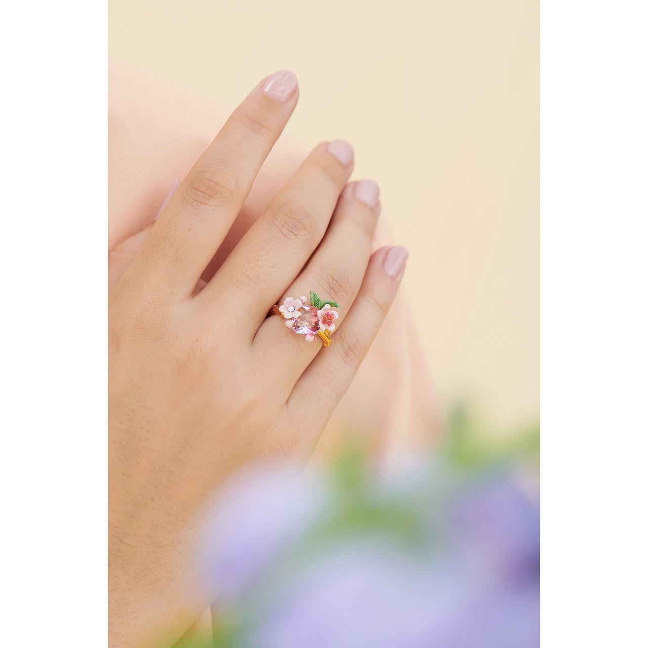 Japanese Emperor Butterfly And Cherry Blossom Rings | ANHA60711 - Les Nereides