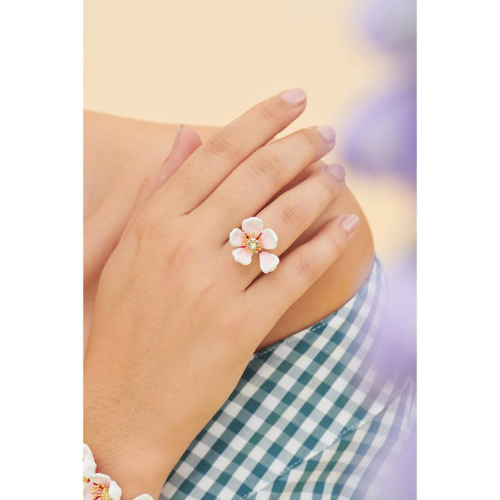 Japanese White Cherry Blossom And Petals Adjustable Rings | ANHA6061 - Les Nereides
