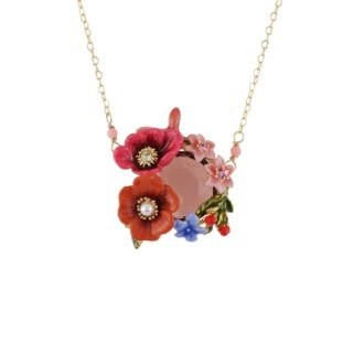 Jardin D'Hiver Fern Leaf Peony, Japanese Quince, Violet & Red Berries With Purple Crystal Stone Necklace | AEJH3101 - Les Nereides