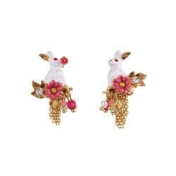 Jardin Imaginaire White Rabbit Among Wildflowers W/Chains Earrings | ACJI1031 - Les Nereides