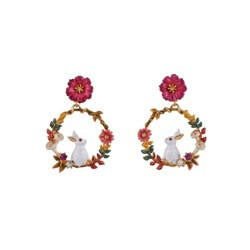 Jardin Imaginaire White Rabbit On Branches Hoops Earrings | ACJI1061 - Les Nereides