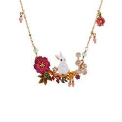 Jardin Imaginaire White Rabbit W/Mushrooms & Wildflowers Necklace | ACJI3041 - Les Nereides