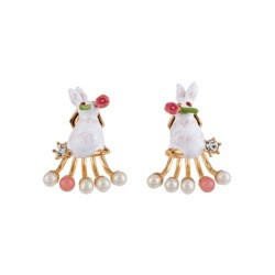 Jardin Imaginaire White Rabbit W/Pearl Ear Jacket Earrings | ACJI1021 - Les Nereides