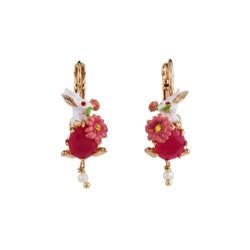 Jardin Imaginaire White Rabbit W/Red Crystal Stone & Pearl Earrings | ACJI1091 - Les Nereides