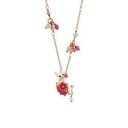 Jardin Imaginaire White Rabbit W/Red Crystal Stone & Wildflowers Necklace | ACJI3061 - Les Nereides