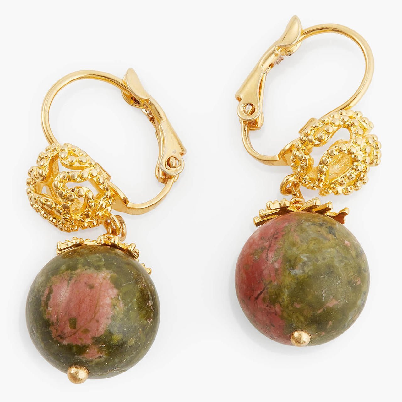 Jasper And Gold Bead Sleeper Earrings | APTM1011 - Les Nereides