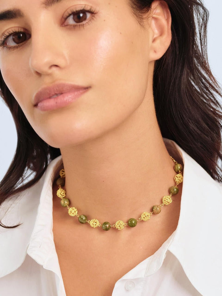 Jasper Beads And Gold Bead Necklace | APTM3011 - Les Nereides