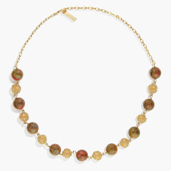 Jasper Beads And Gold Bead Necklace | APTM3011 - Les Nereides