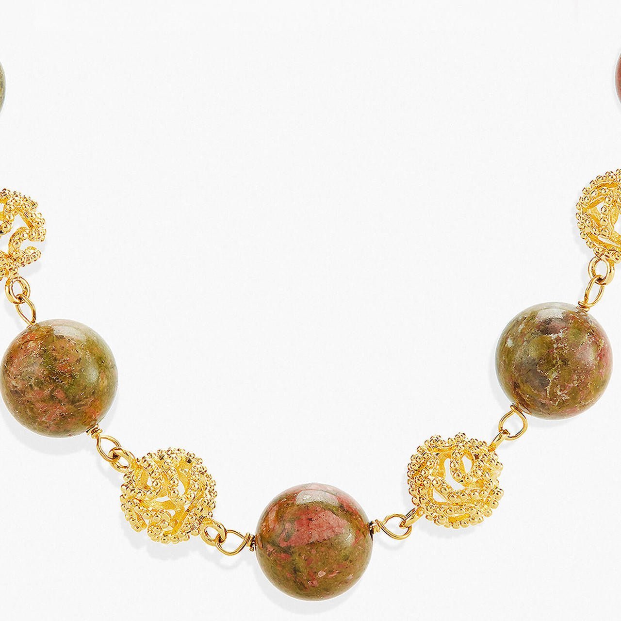 Jasper Beads And Gold Bead Necklace | APTM3011 - Les Nereides
