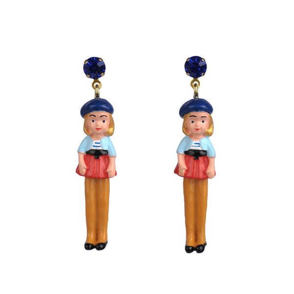 Jeunes Demoiselles Doll Blue Beret Earrings | ZJD1041 - Les Nereides