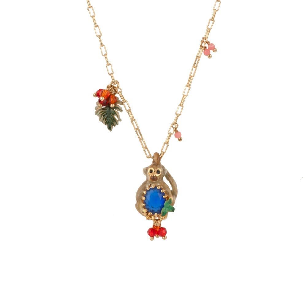 Jungle Tropicale Monkey, Dark Blue Stone & Beads Necklace | ADJT3051 - Les Nereides