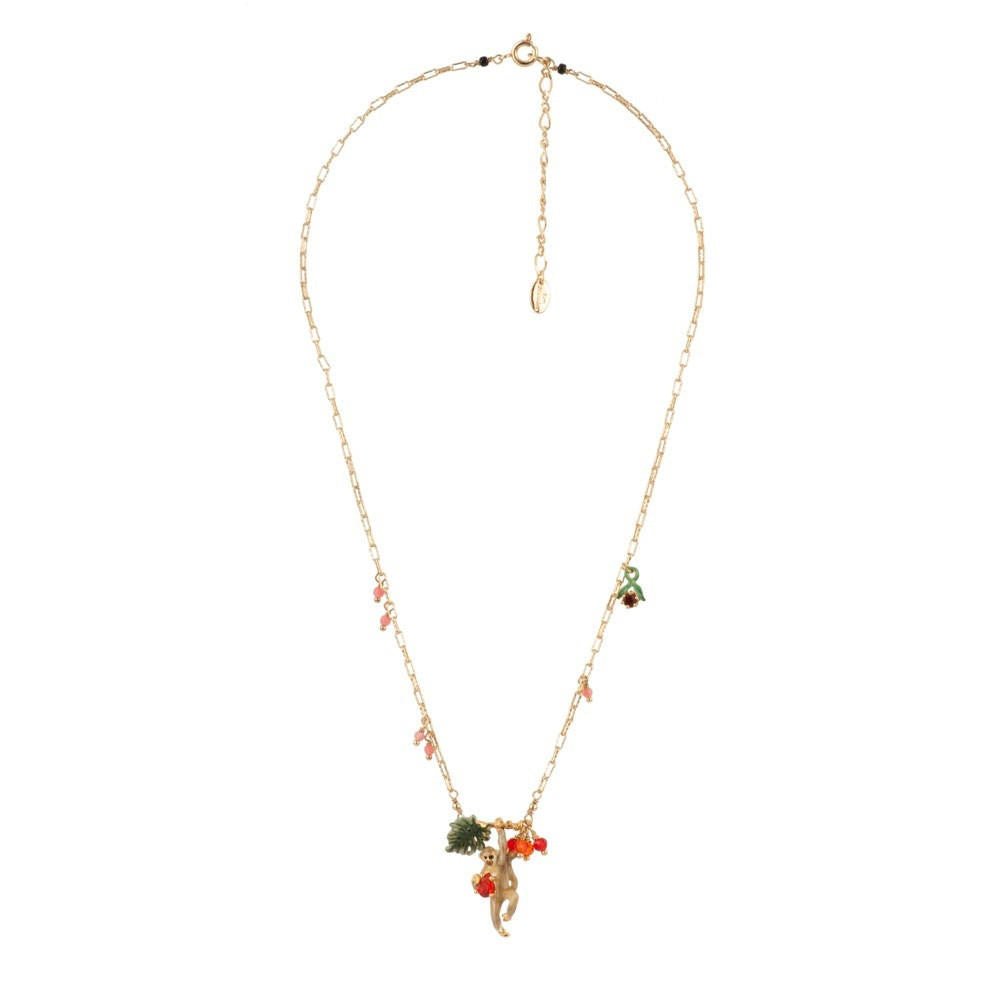 Jungle Tropicale Monkey, Leaf & Beads Necklace | ADJT3041 - Les Nereides