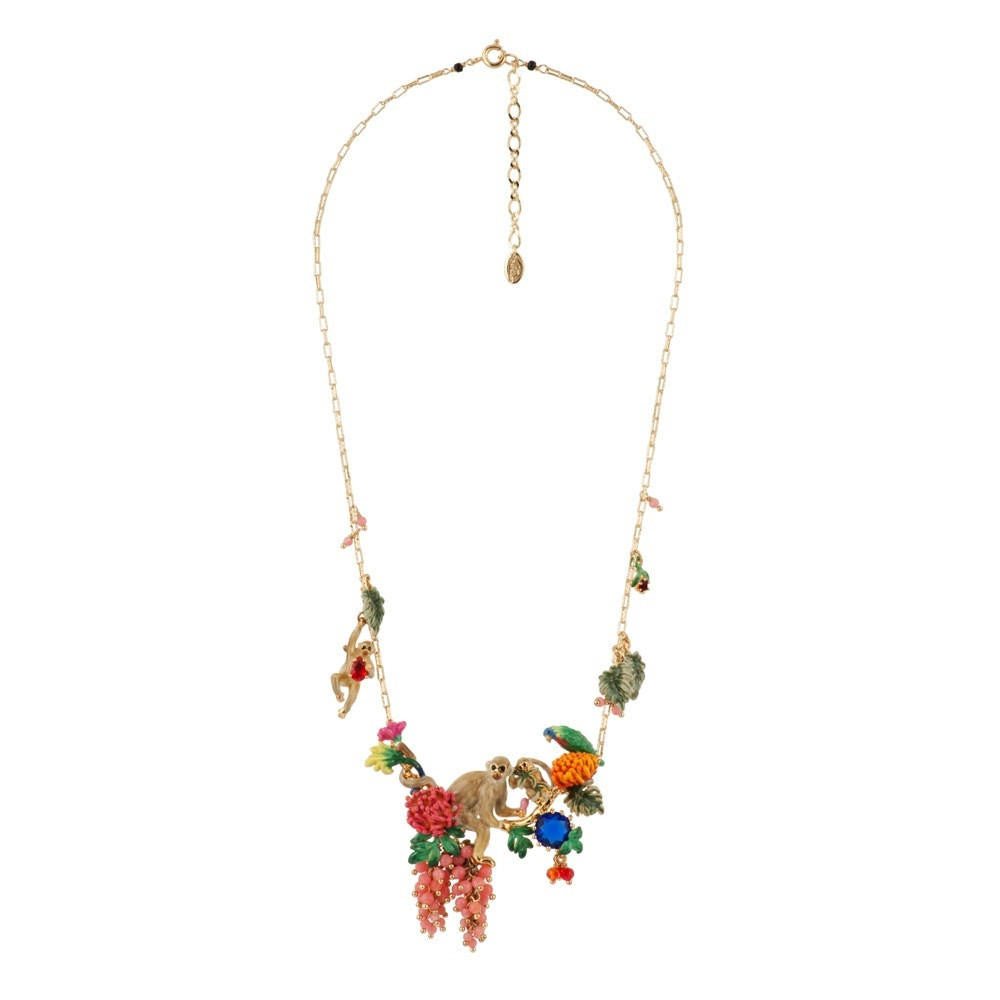 Jungle Tropicale Monkeys And Parrot In A Jungle Garden Necklace | ADJT3011 - Les Nereides
