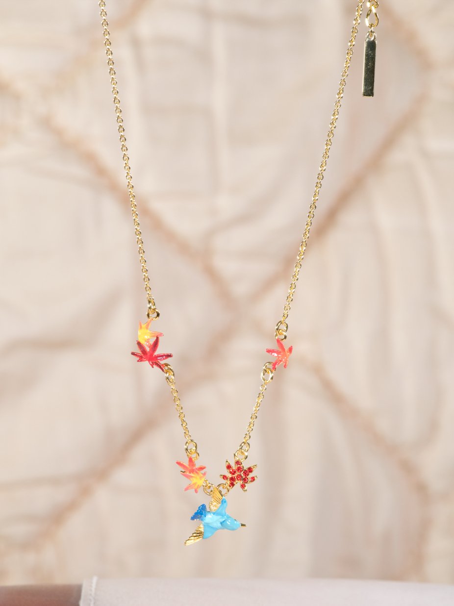 Kingfisher And Maple Leaf Statement Necklace | ASPL3031 - Les Nereides