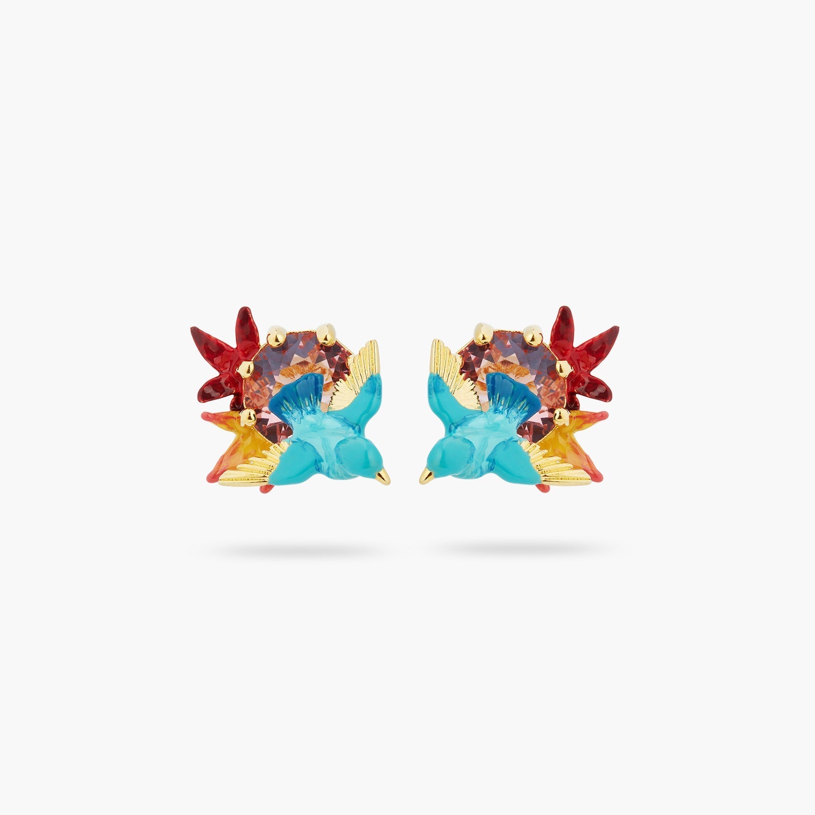 Kingfisher, Maple Leaf And Round Stone Earrings | ASPL1051 - Les Nereides