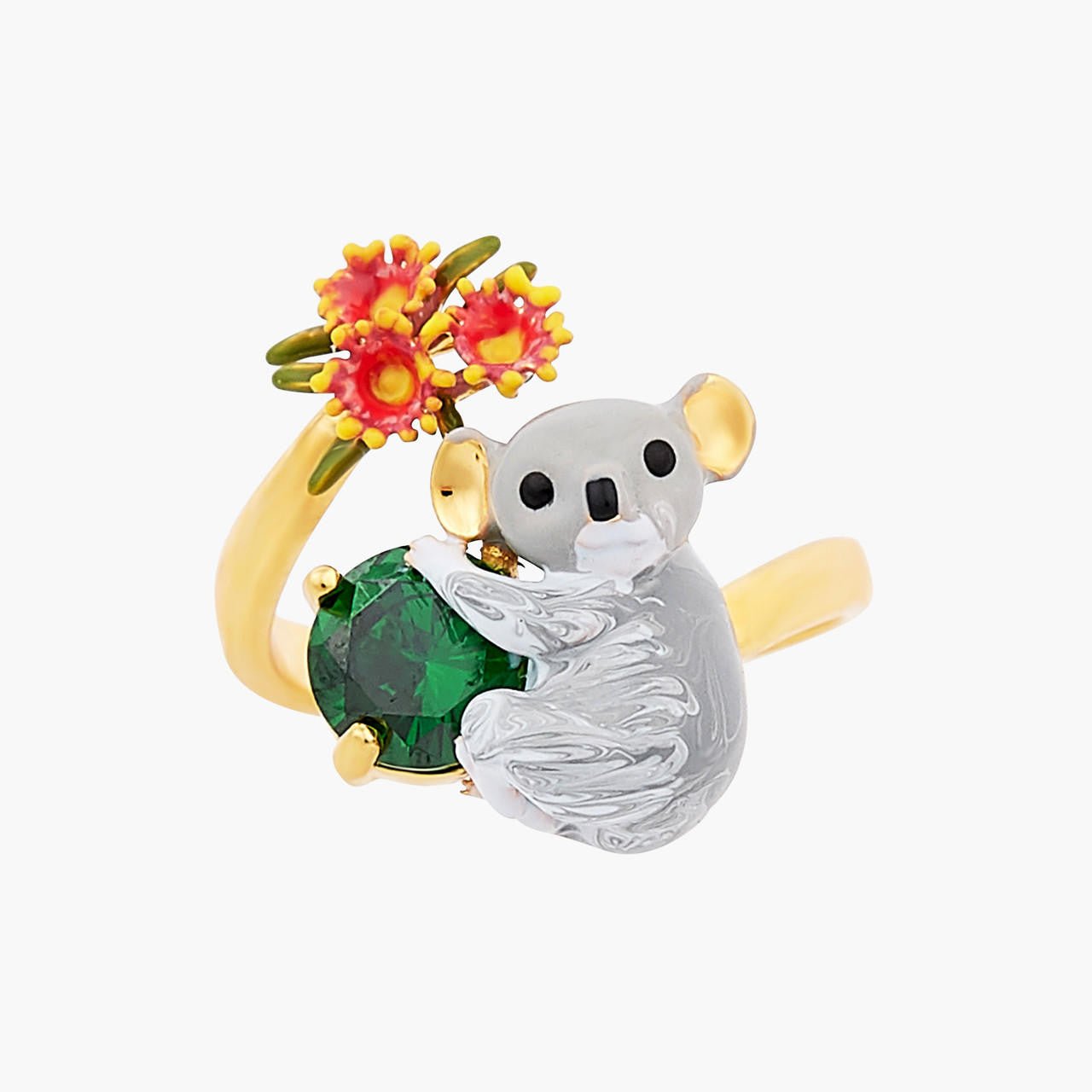 Koala, Rosebud And Faceted Crystal Adjustable Ring | AOLA6031 - Les Nereides