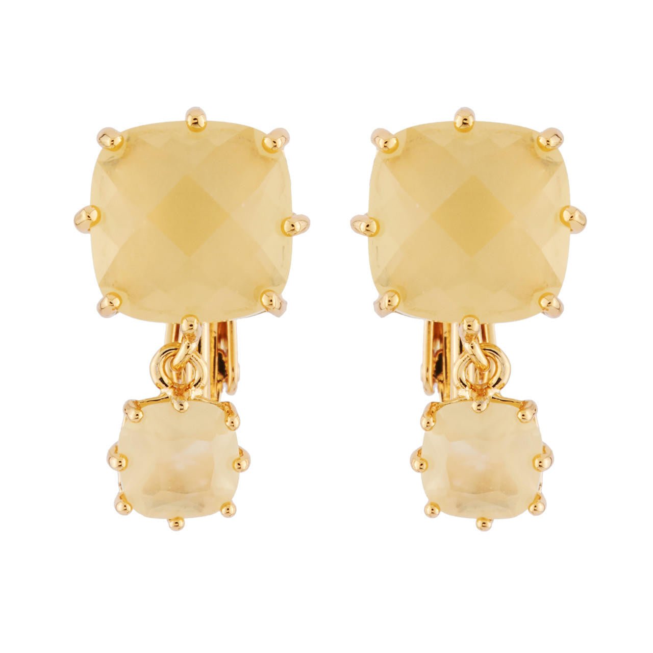 La Diamantine 2 Square Stones Citrine Earrings | AHLD138C/1 - Les Nereides