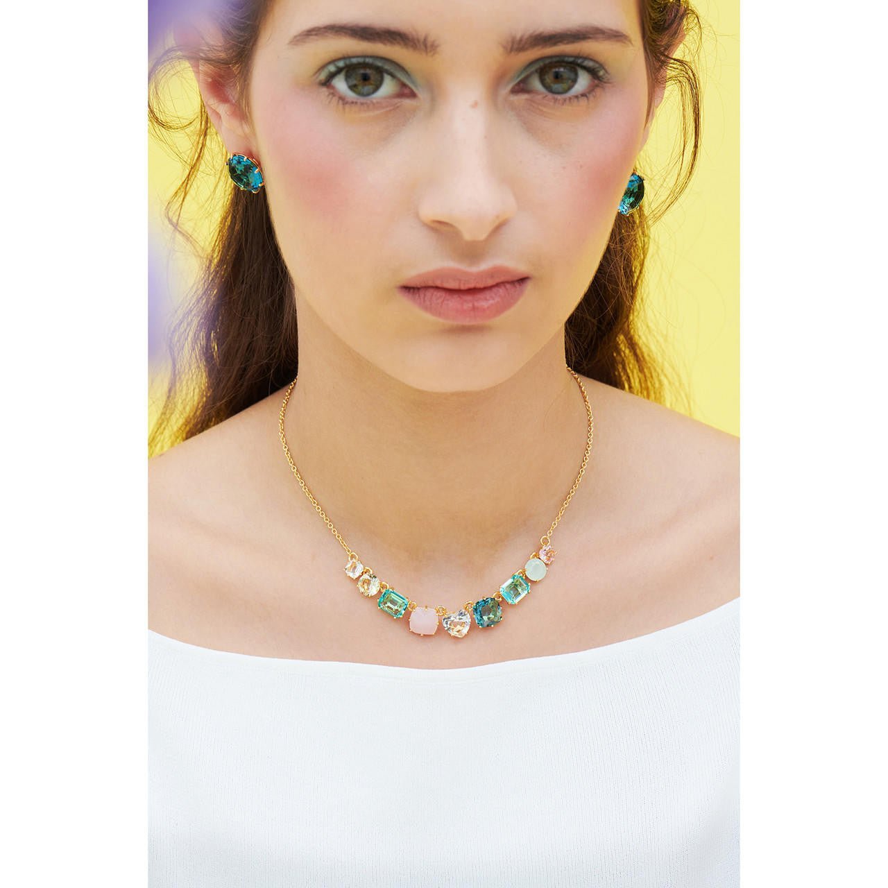 La Diamantine Acqua Azzurra 9 Stones Thin Pendant Necklace | ANLD3181 - Les Nereides