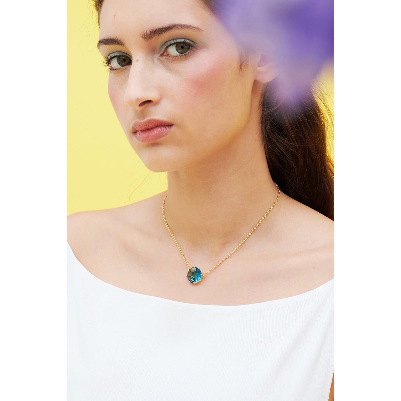 La Diamantine Acqua Azzurra Round Stone Pendant Necklace | ANLD3011 - Les Nereides