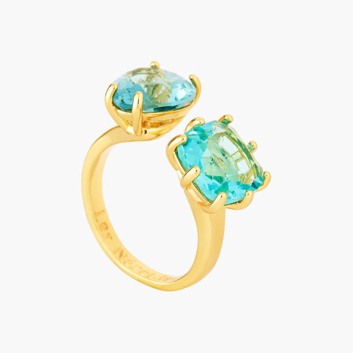 La Diamantine Acqua Azzurra You And Me Heart And Square Stone Rings | ANLD6181 - Les Nereides