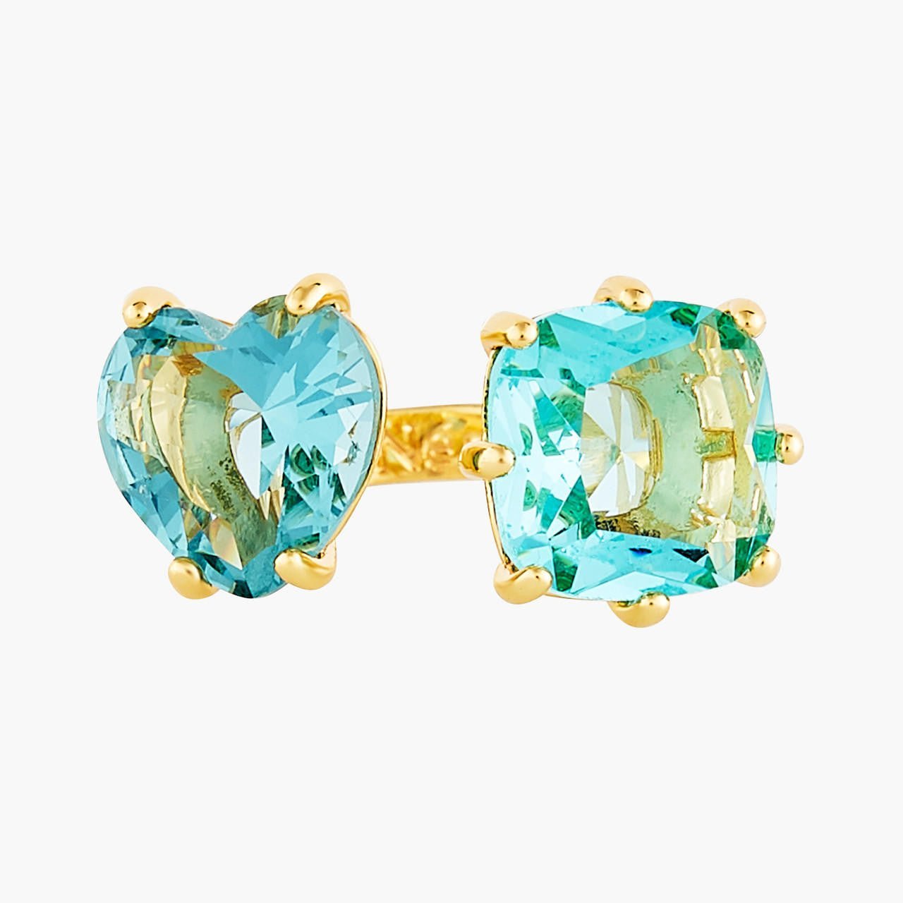 La Diamantine Acqua Azzurra You And Me Heart And Square Stone Rings | ANLD6181 - Les Nereides