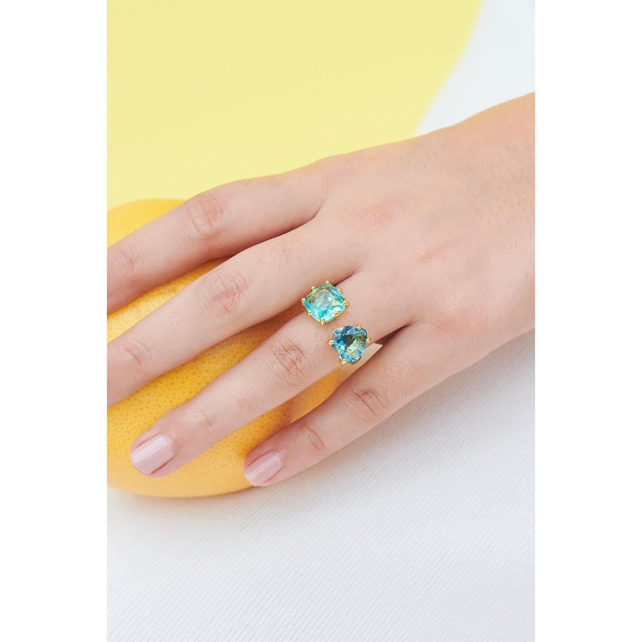 La Diamantine Acqua Azzurra You And Me Heart And Square Stone Rings | ANLD6181 - Les Nereides