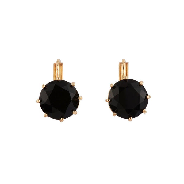 La Diamantine Big Round Stone Black Night Earrings | ACLD1402 - Les Nereides