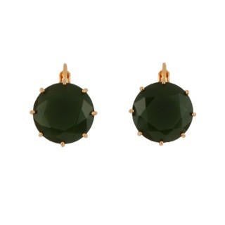 La Diamantine Big Round Stone Forest Green Earrings | AELD1401 - Les Nereides