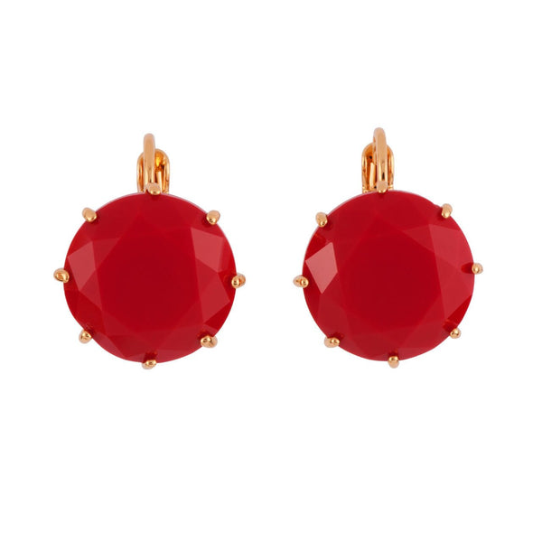 La Diamantine Big Round Stone Vermillion Red Earrings | AFLD1401 - Les Nereides