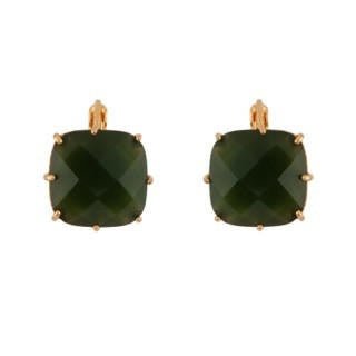 La Diamantine Big Square Stone Forest Green Earrings | AELD1391 - Les Nereides