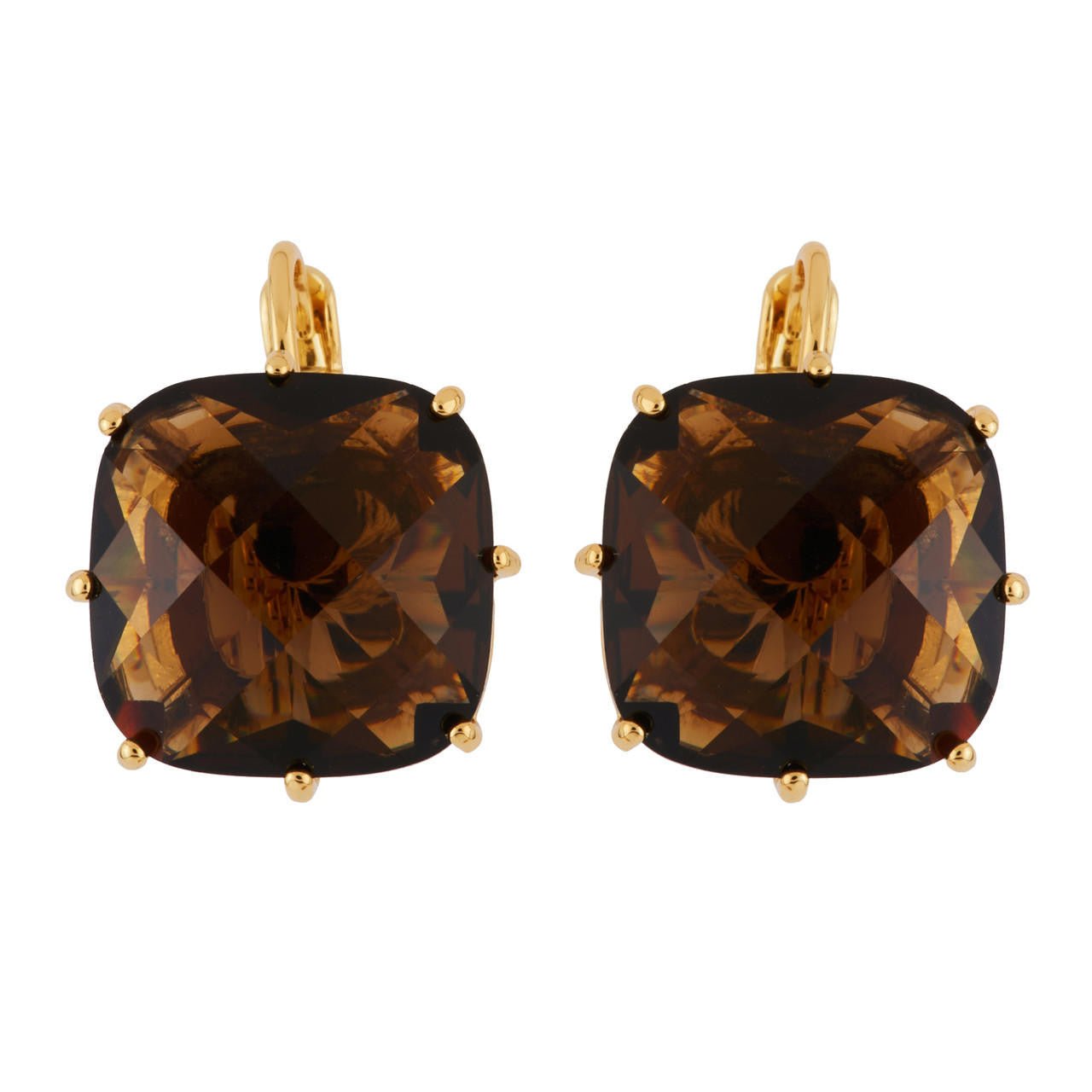 La Diamantine Big Square Stone Smoky Quartz Earrings | AGLD139D/2 - Les Nereides