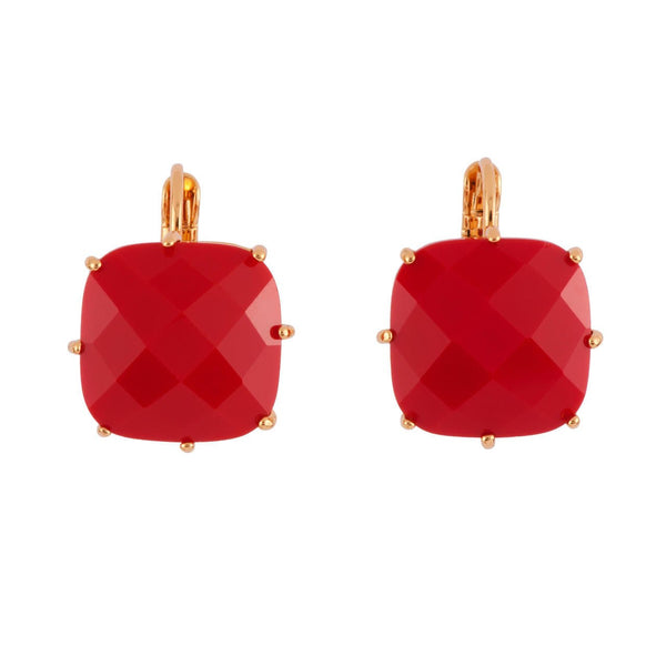 La Diamantine Big Square Stone Vermillion Red Earrings | AFLD139D/1 - Les Nereides