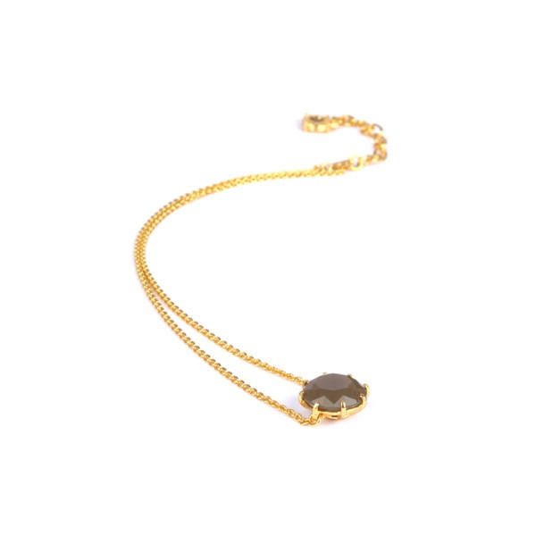 La Diamantine Round Stone Taupe Grey Necklace | AALD3012 - Les Nereides