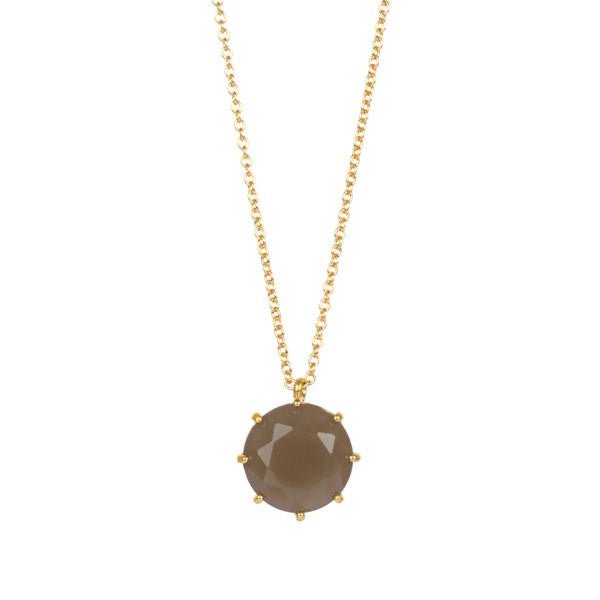 La Diamantine Round Stone Taupe Grey Necklace | AALD3332 - Les Nereides