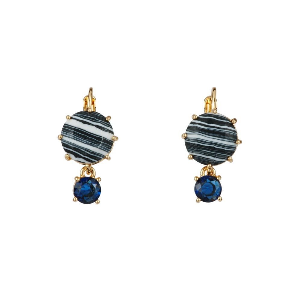 La Diamantine Speciale 2 Stones Blue & Black Marble Earrings | ADLDS1261 - Les Nereides