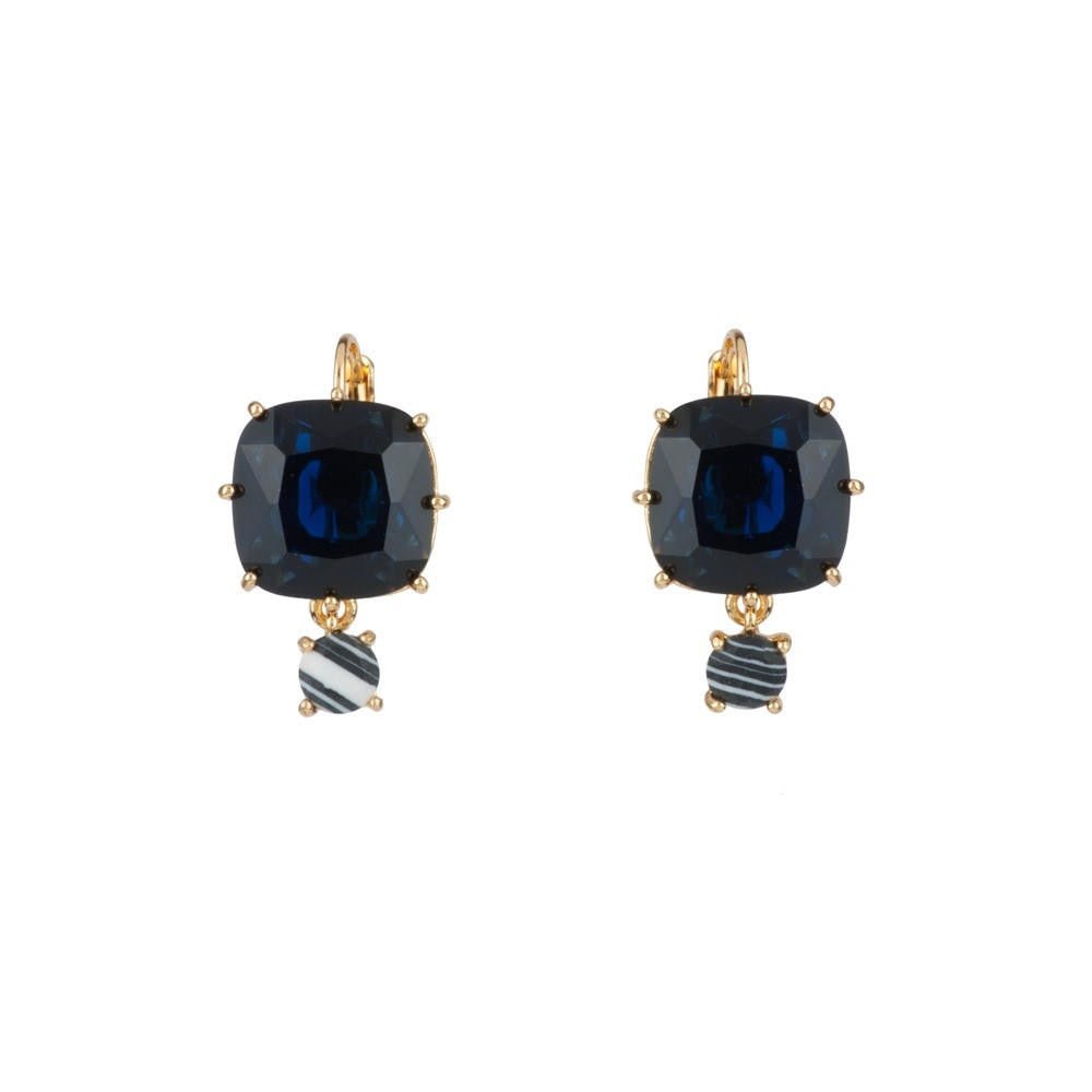 La Diamantine Speciale 2 Stones Blue & Black Marble Earrings | ADLDS144C/1 - Les Nereides