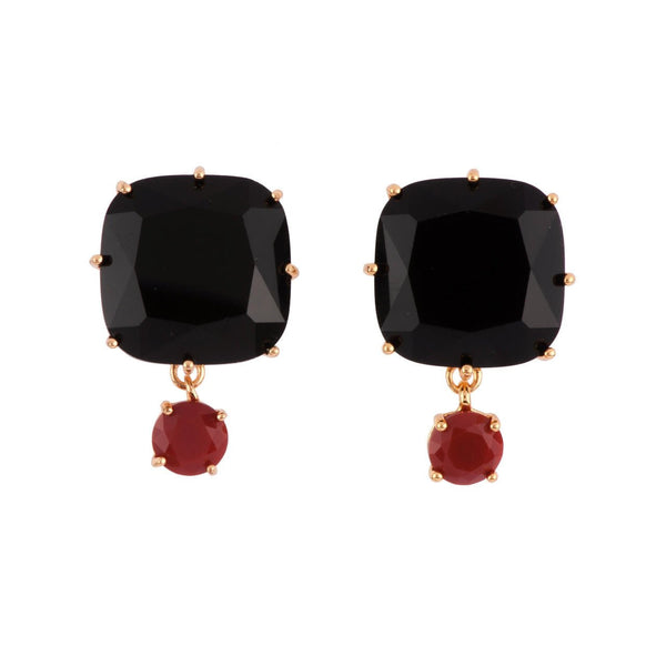 La Diamantine Speciale Black Stone With Sun Crystal Stone Earrings | AFLDS1441 - Les Nereides