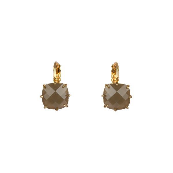 La Diamantine Square Stone Taupe Grey Earrings | AALD1012 - Les Nereides